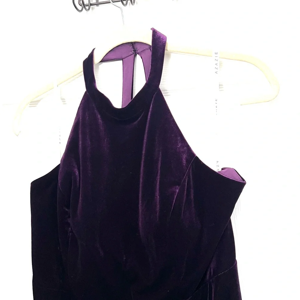 Azazie Larice Grape Aline High Neck Velvet Dress Plus Size 22 New